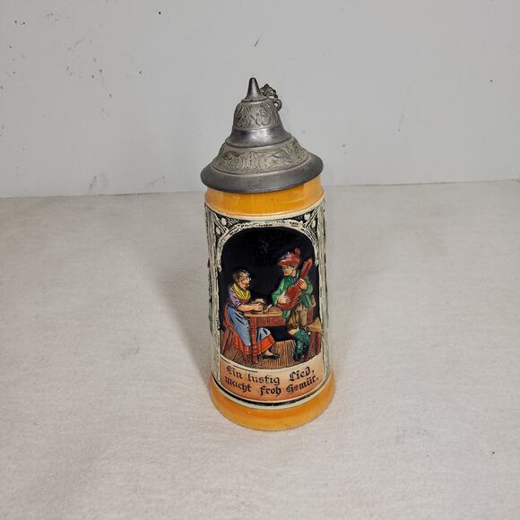 Vintage Pewter Beer Stein Lid West Germany Werner Corzelius Party Drinking Fun - Picture 2 of 16